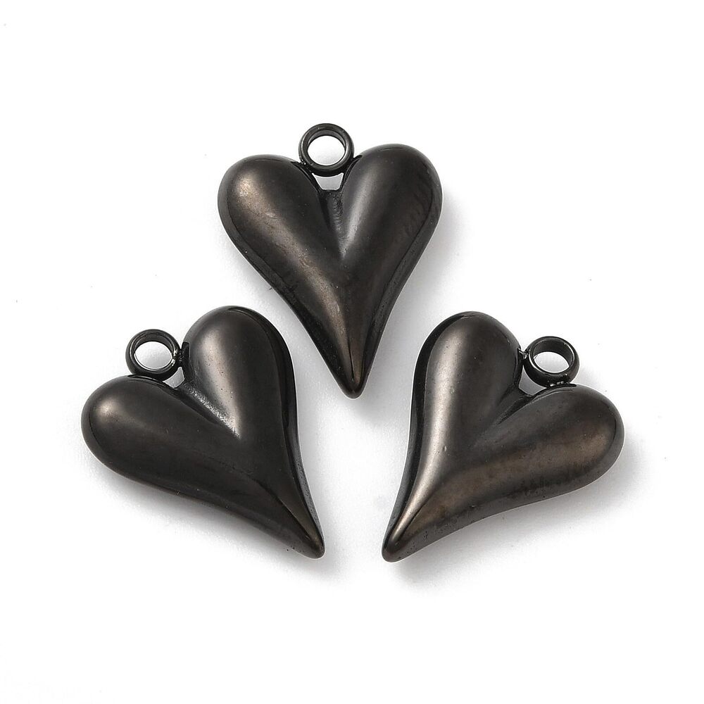 8172 20pcs Stainless Steel Heart Charms Black Heart Metal Charms Love Shape